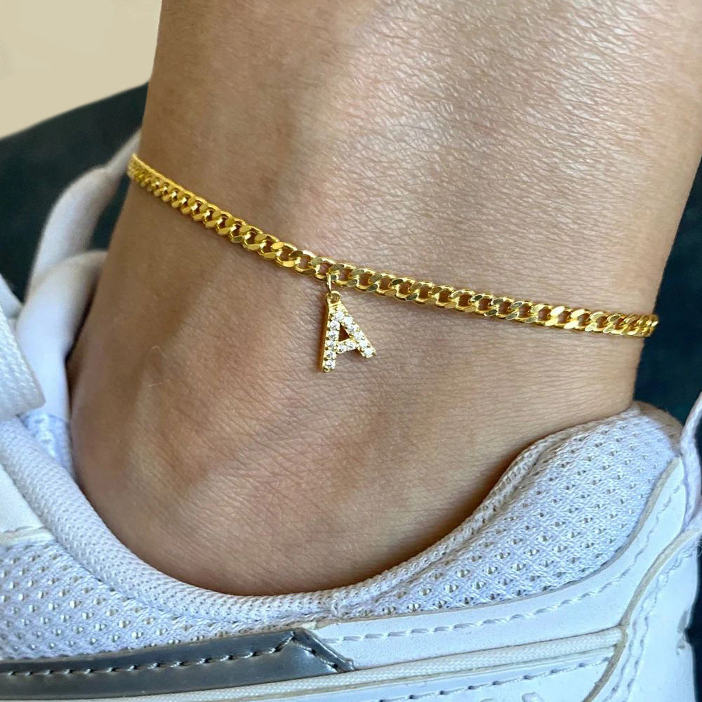 Diamond Initial Gold Anklet