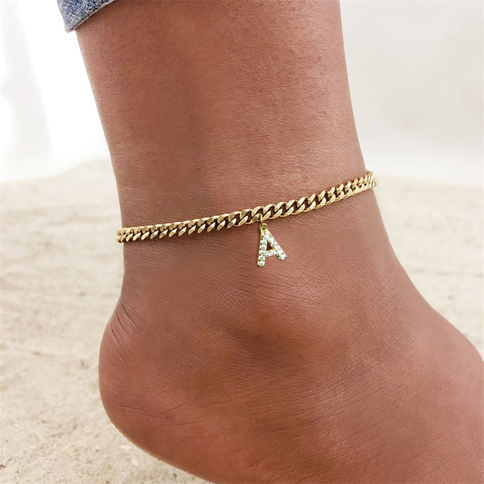 Diamond Initial Gold Anklet