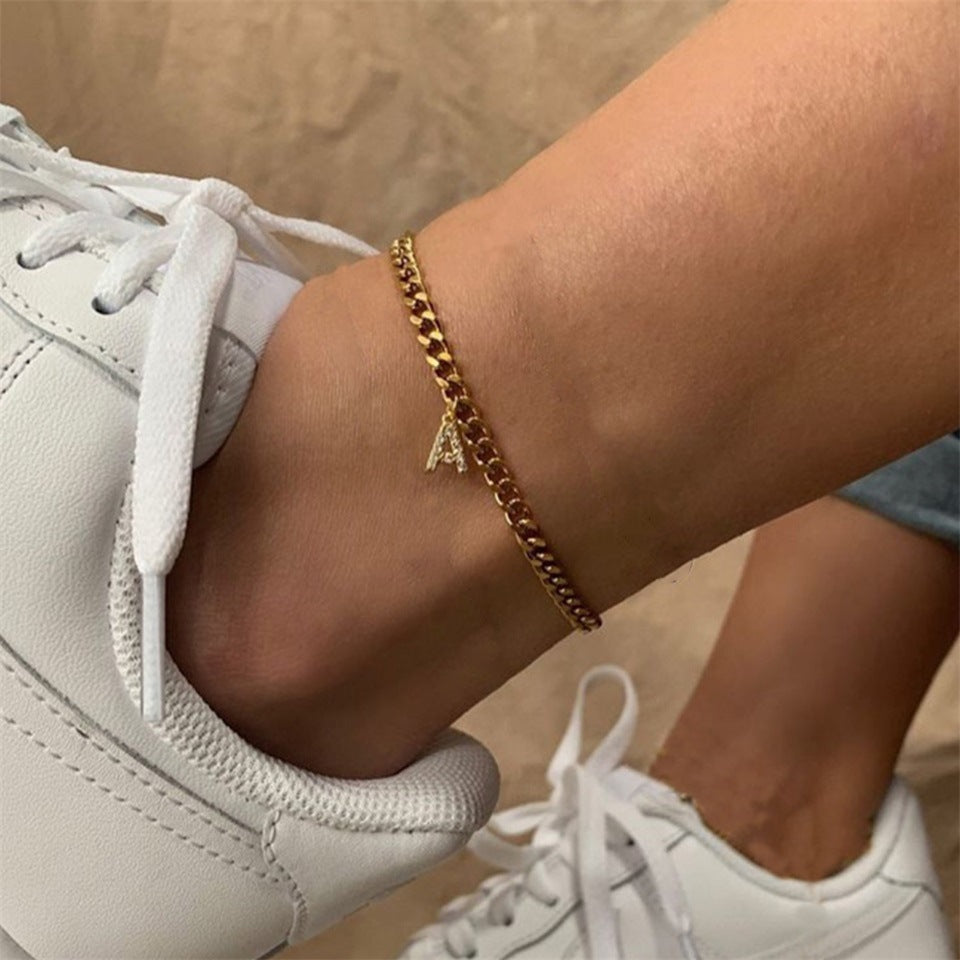 Diamond Initial Gold Anklet