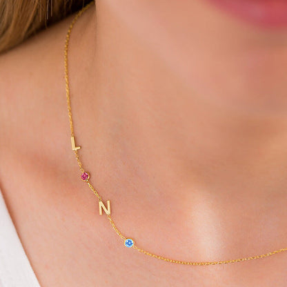 Custom Letter Birthstone Necklace