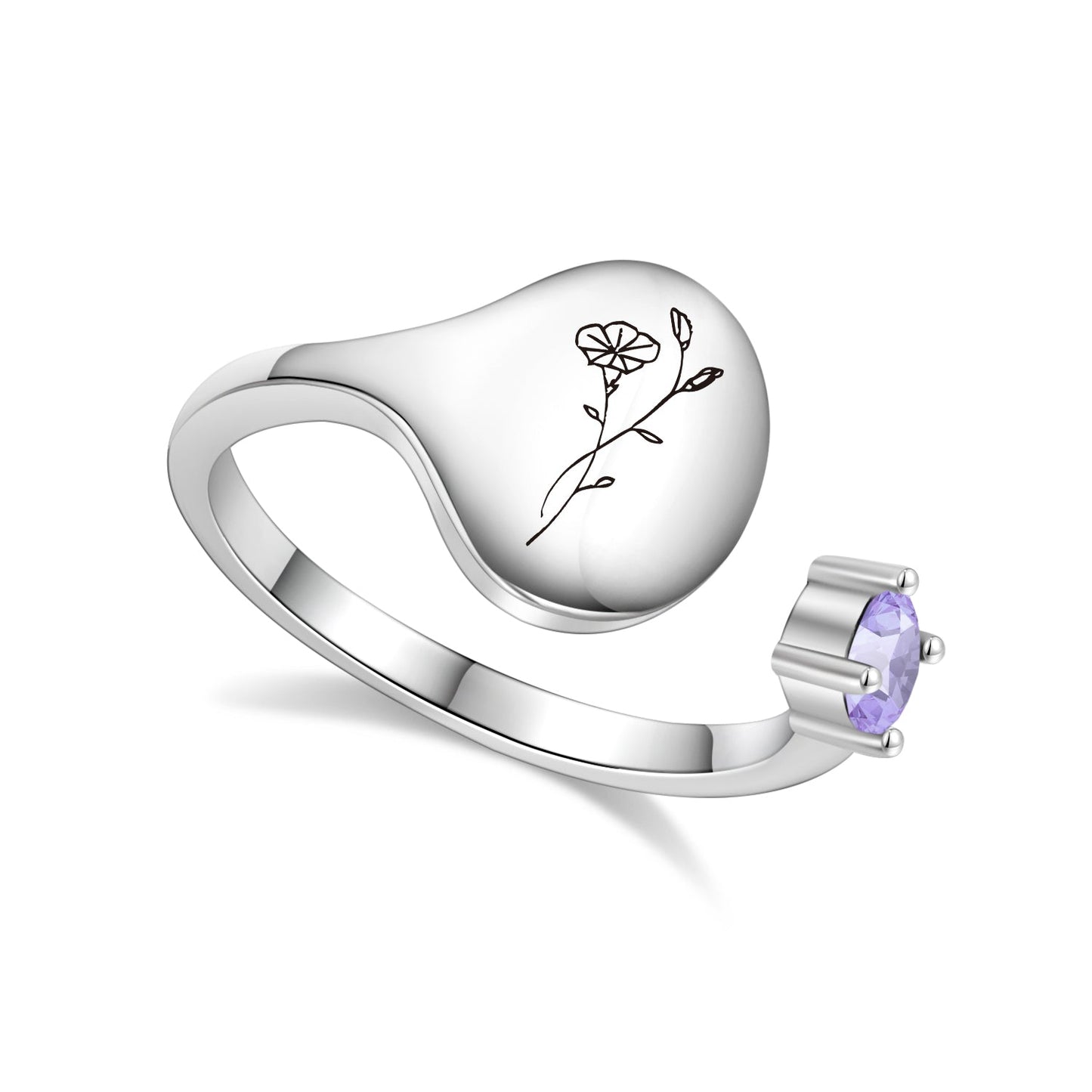 Birth Month Flower and Birthstone Ring