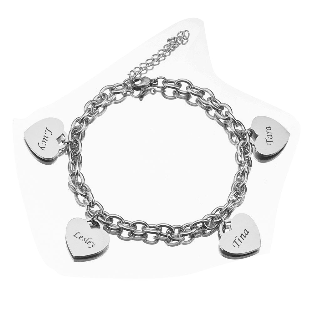 Personalized Heart Engraved Bracelet - With 1-5 Charms